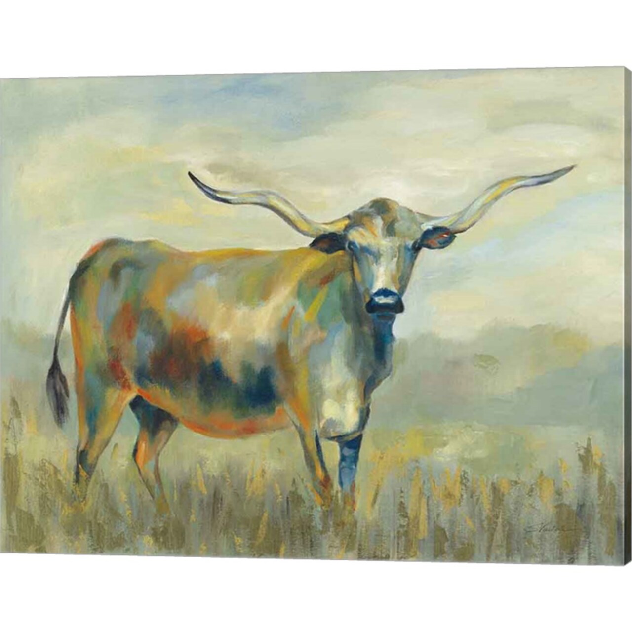 Colorful Longhorn Cow by Silvia Vassileva 20" x 16" Canvas Wall Art